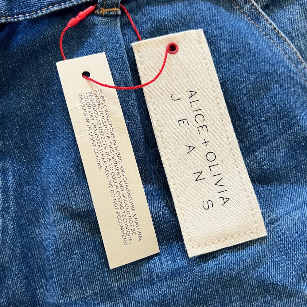Alice + Olivia Rolled Hem High-Waist Belted Blue Denim Shorts - Picture 4 of 6